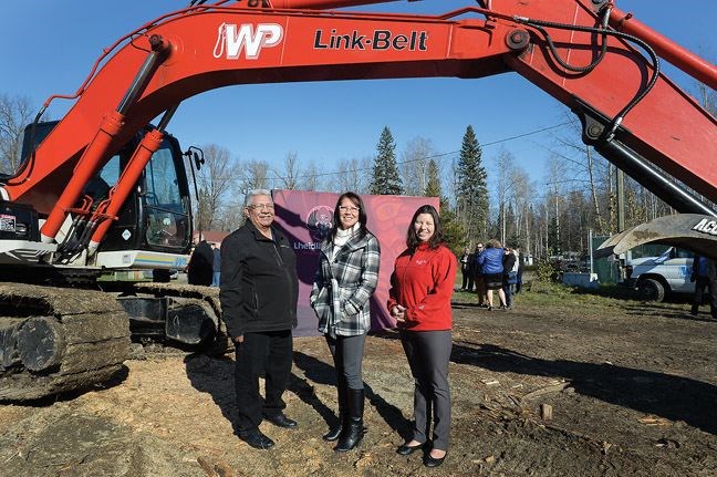 Lheidli T'enneh Chief Dominic Frederick , Councilor Dolleen Logan and Councilor Louella Nome at the ground breaking ceremony of a new gas bar-convenience store. Citizen photo by Brent Braaten        Oct 12 2016