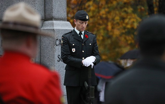 A member of the Cenotaph Gaurd during the 2011 Remembrance Day in Victoria Park, North Vancouver BC.