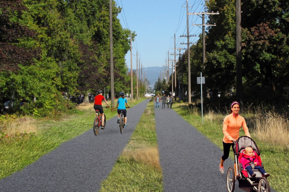 City renderings of the Arbutus Greenway include a section with a separated asphalt cycling and walki