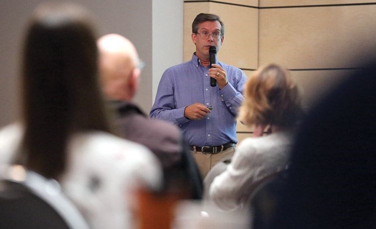 Bryan Bogdanski gives a presentation titled Economic Analysis of Forest Insect Disturbances on Wednesday at the Spruce Beetle Summit that was held at the Ramada hotel.