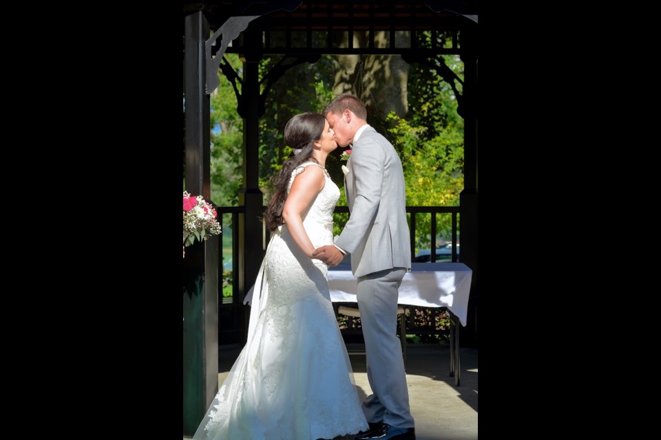 Courtney Cahill and Chris Costo, who met as wee ones at daycare in New West, got married in the Queen’s Park rose garden on Sept. 4.