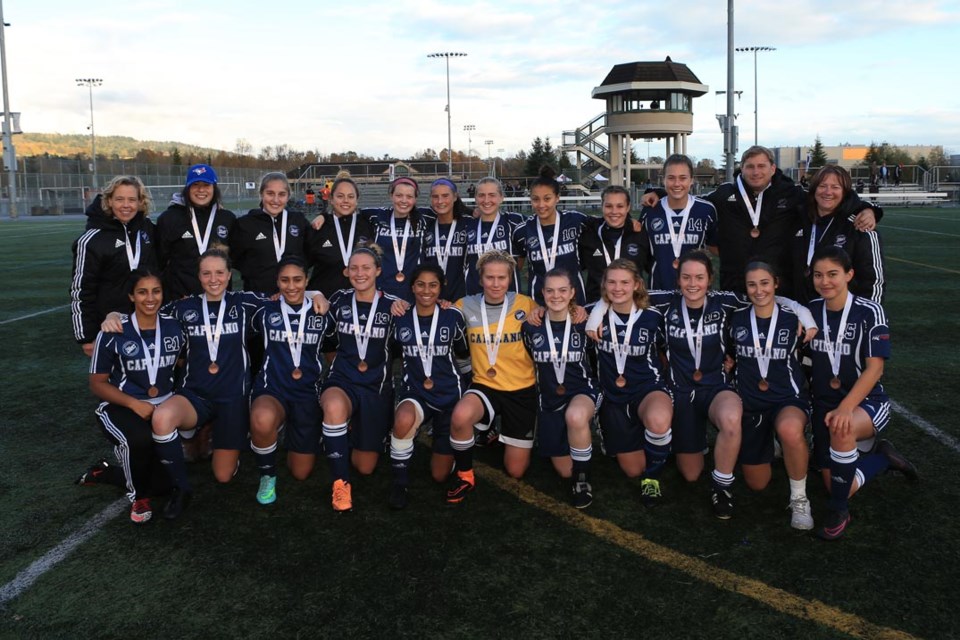 The Capilano Blues women show off their bronze bling following a shootout win over Langara Saturday in Burnaby. photo by Paul Yates/Vancouver Sports Pictures