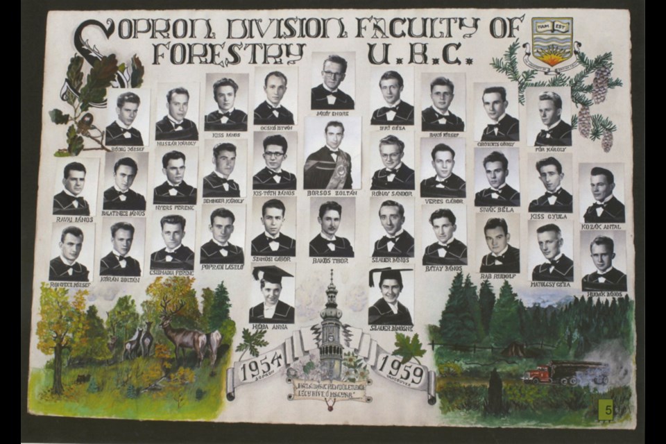 Four waves of graduates from Hungary finished their studies at UBC between 1958 and 1961. Antal Kozak, second row far right, went on to be a professor and associate dean of the faculty of forestry at UBC.