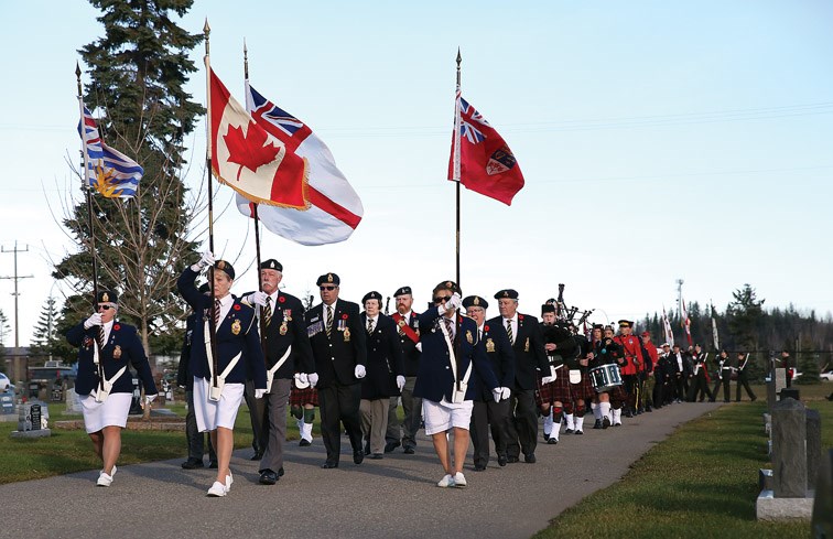 Royal Canadian Legion Colour Party leads the parade procession during the Military Church Parade ceremony on Sunday at Prince George Cemetery. Wreaths were laid at the Veterans Memorial by various military and first responder groups. Citizen Photo by James Doyle November 6, 2016