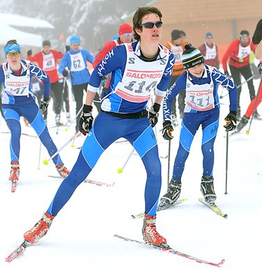 Quin Wildi takes off at the start of the Nordic Fondo race at Cypress Mountain's Nordic area. Racers had a choice of a 16km or 5km long course for the event, which was a fundraiser for the UBC Nordic Ski Team.