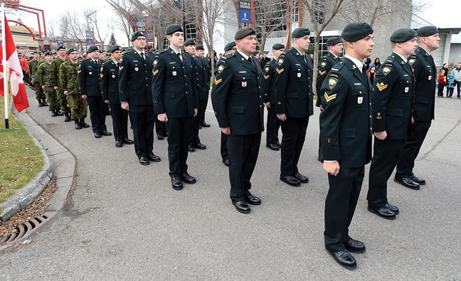 Rocky Mountain Rangers prepare to march to the Cenotaph for Remembrance Day ceremonies. Citizen photo by Brent Braaten Nov 11 2016