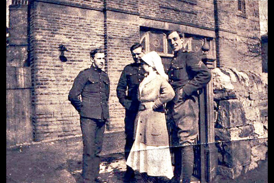 At left, a group with Canadian soldiers and a nursing sister, circa 1914-18. Images from the Canadian Great War Project, courtesy of M. I. Pirie