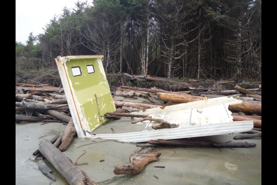 This is portion of a wrecked container that washed up on a beach in the Ucluelet-Tofino region.