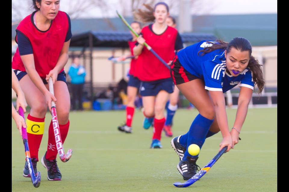McMath's Hallie Thorsteinson in action against Churchill at last week's provincial AAA championships in Surrey.