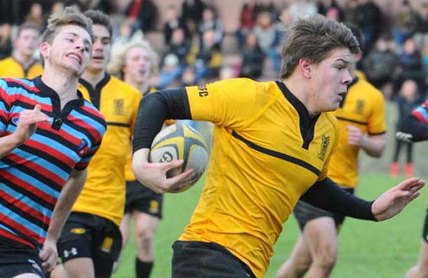Capilano Rugby Club's U17 men's team battles the Oak Bay Castaway Wanderers in the provincial championship final Sunday at Klahanie Park. Capilano ran away with the title with a 58-10 win.