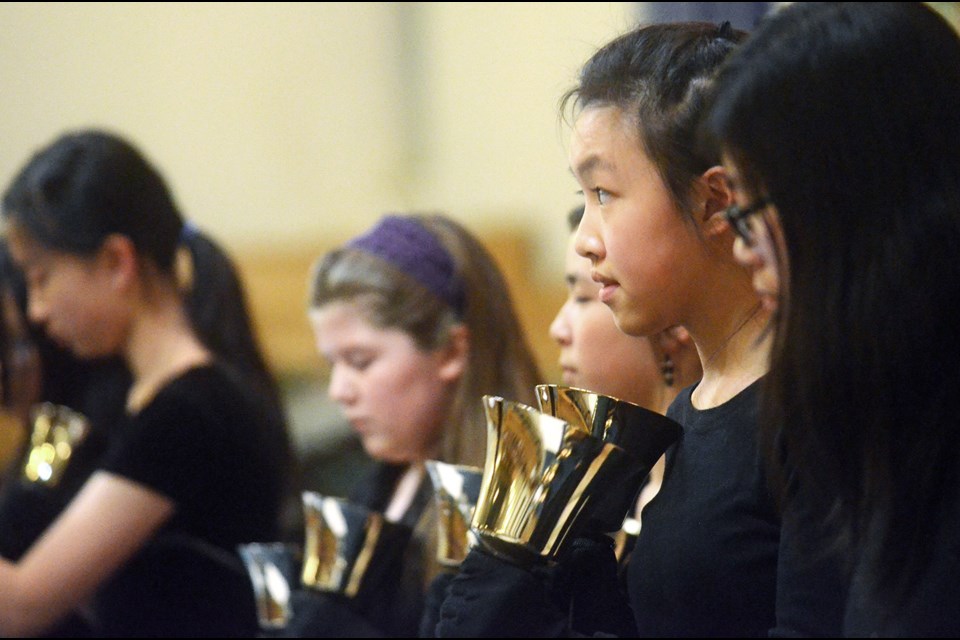 Handbell choirs at a previous Carols and Bells event at Queens Avenue United Church. This year’s event is set for Sunday, Dec. 4.