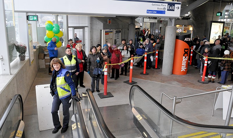 The lineup at Lougheed Town Centre to be the first to ride the Evergreen Extension to Coquitlam.