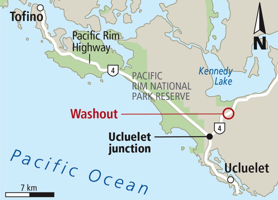 Map - Highway 4 washout near Ucluelet Junction