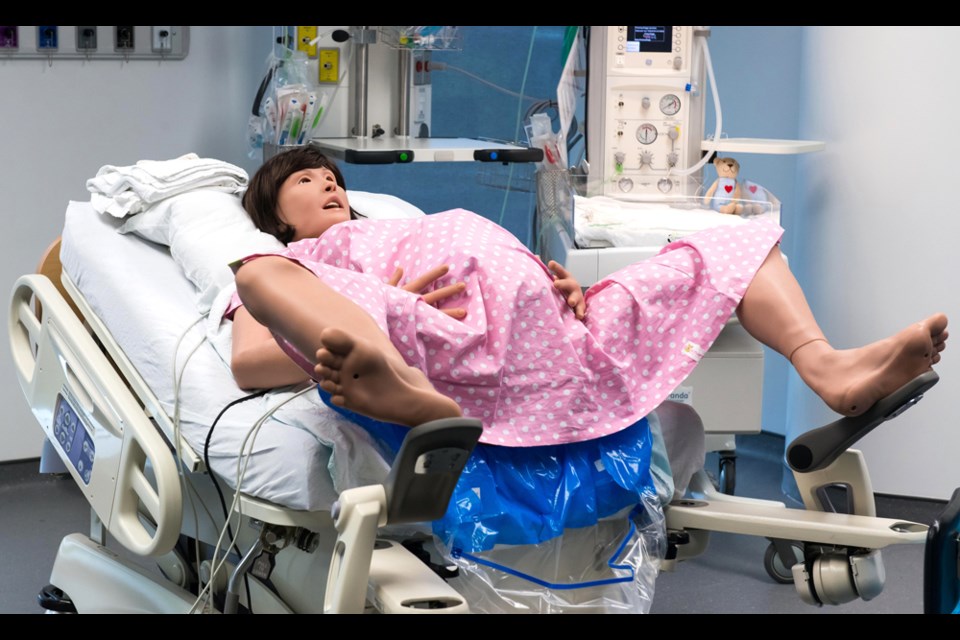A promotional photo shows the ultra realistic Fidelis Lucina Maternal Fetal Simulator, a $115,000 mannequin BCIT’s nursing program hopes to have in place by September 2017.
