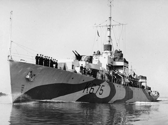 Ted Pratt traversed the Atlantic on the HMCS Poundmaker, with her two large cannons and anti-aircraft guns.