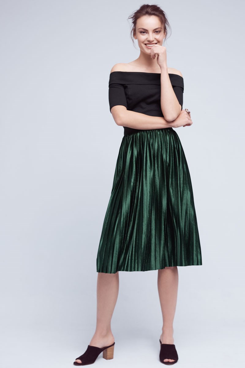 1222 STYLE Pleated velvet skirt Anthropologie contributed