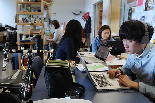 Student Adrian Wu and others study at Emily Carr on Granville Island.