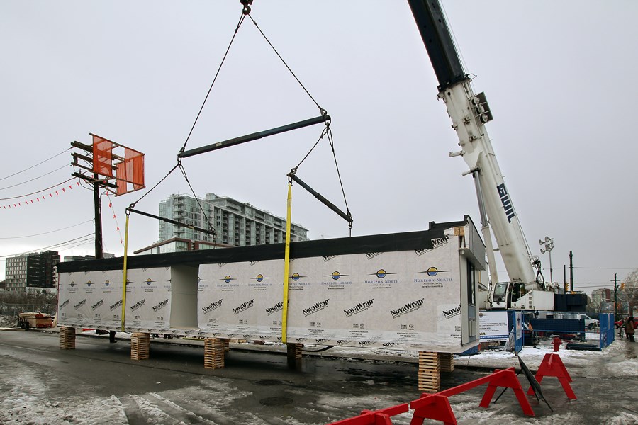 A 40-unit modular housing complex, being built at the corner of Main and Terminal for those with low and fixed incomes, is expected to open in February. Photo Rob Kruyt.