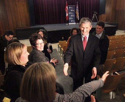 Andrew Wilkinson greets supporters after defeating Suzanne Anton to win the B.C. Liberal nod for Vancouver-Quilchena at Prince of Wales secondary school.