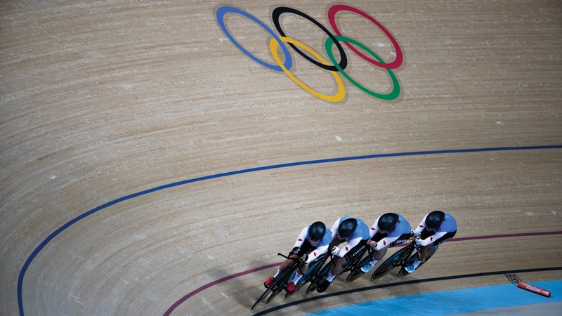 West Vancouver’s Georgia Simmerling joins teammates Allison Beveridge, Jasmin Glaesser and Kirsti Lay in racing to bronze in track cycling team pursuit at the 2016 Olympic Games in Rio. Multi-sport star Simmerling headlines our look back at the top North Shore sports stories of the year. phot Mark Blinch/COC