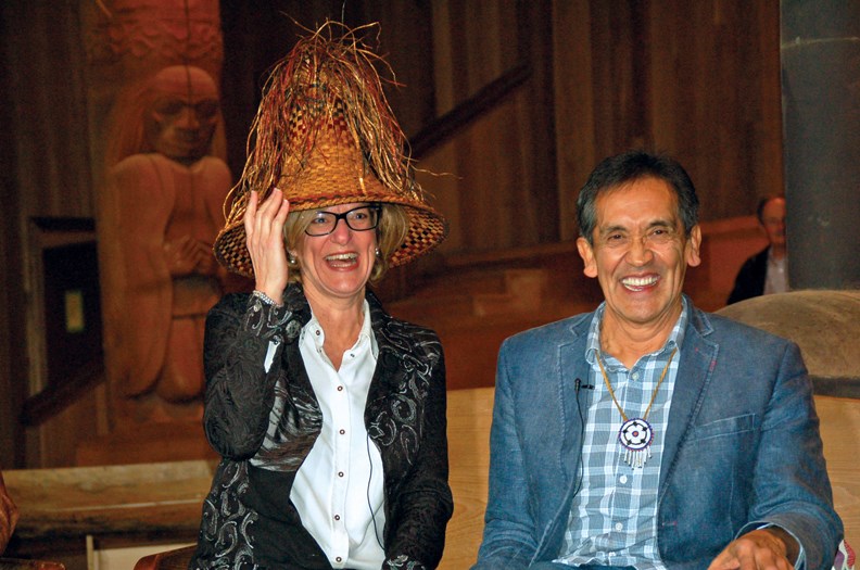 MP Pam Goldsmith-Jones was presented with a special red cedar hat by Chief Calvin Craigan at an event in the Longhouse in January.