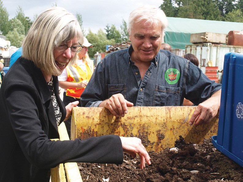 B.C. Lt.-Gov. Judith Guichon explores the Gibsons Recycling Depot in July with co-owner Buddy Boyd.