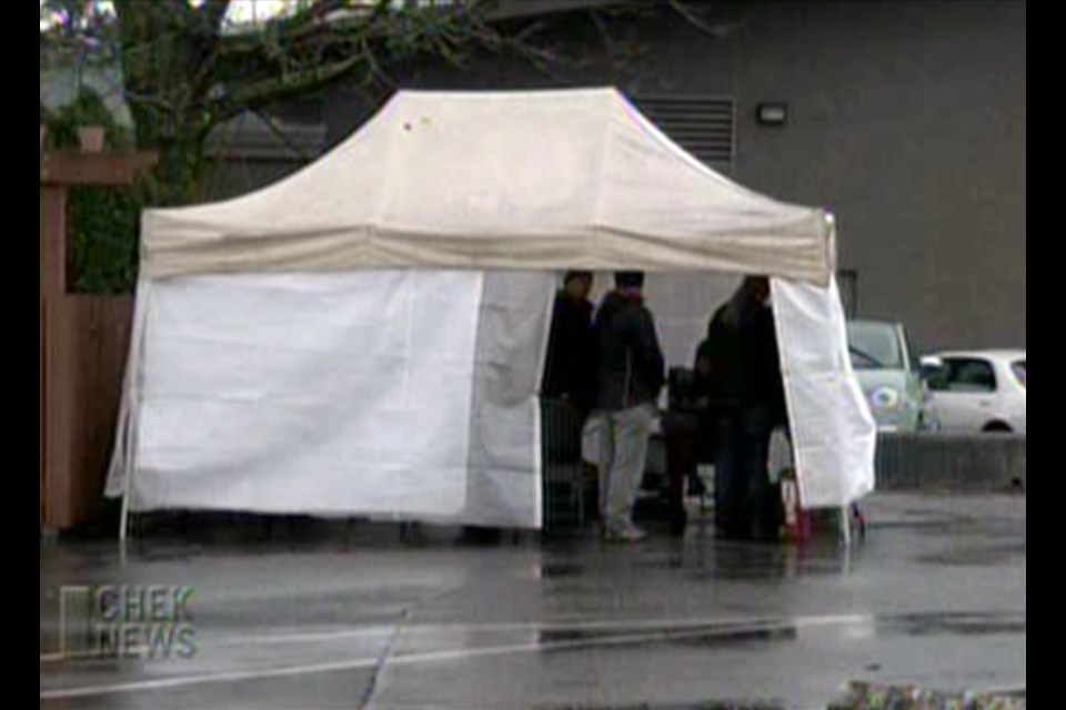 Nanaimo's temporary overdose prevention site, a tent in the city hall parking lot where people can consume drugs in the presence of people trained to deliver drugs that can reverse the effects of overdoses. Photograph by CHEK News