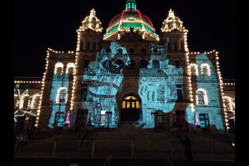 A test of Luke Ramsey's art display that will appear during tonight's New Year's Eve celebrations in Victoria.