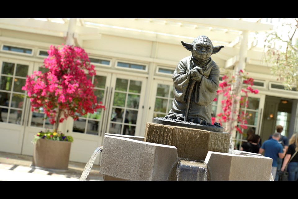 A statue of Star Wars sage Yoda adorns a fountain outside Lucasfilm's San Francisco campus.