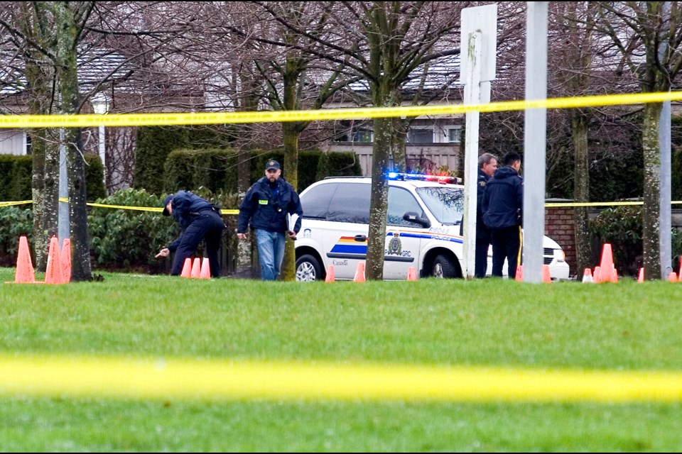 The entire expanse of Dover Park, close to Westminster Highway and No. 2 Road, was cordoned off for days following a massive gangland gunfight on the evening of Jan. 4, 2007. Three gangsters were injured and six homes were hit by stray bullets.
