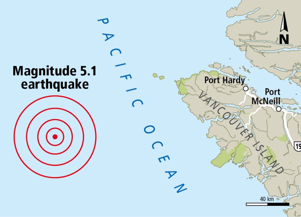Magnitude 5.1 earthquake west of Vancouver Island