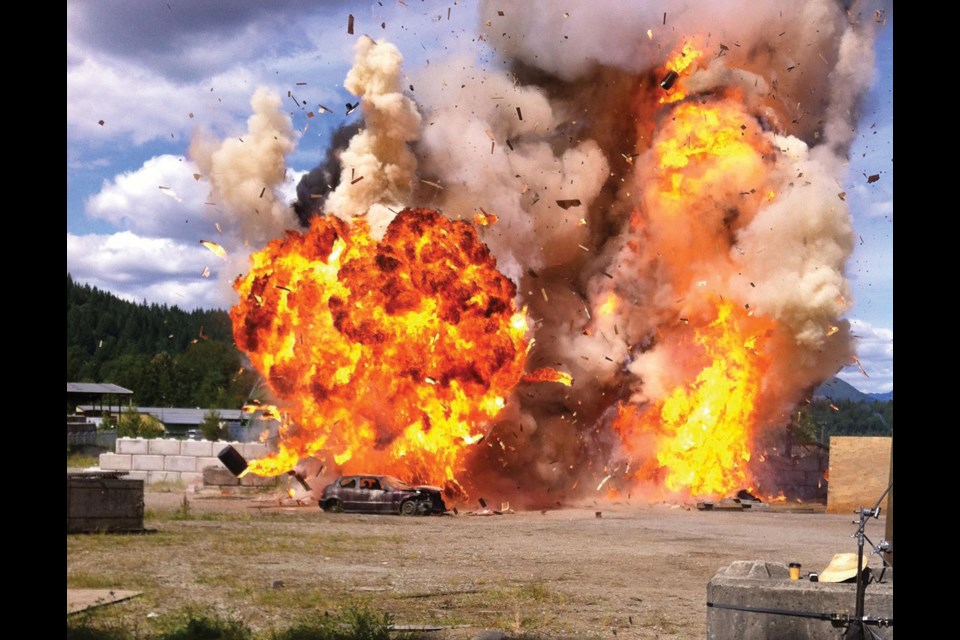 Canadian Emergency Medical Services, B.C.’s largest aboriginal-owned private ambulance service supplies paramedics to be on hand for TV and film stunts, like this car explosion, shot in the Sea to Sky Corridor.
