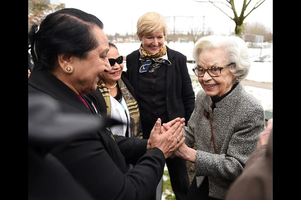 Lorna Gibbs and the Southeast Vancouver Seniors’ Arts and Cultural Society were instrumental in getting the centre built. Suzanne Anton, MLA for Vancouver-Fraserview, is on Gibbs' left. Photo Dan Toulgoet