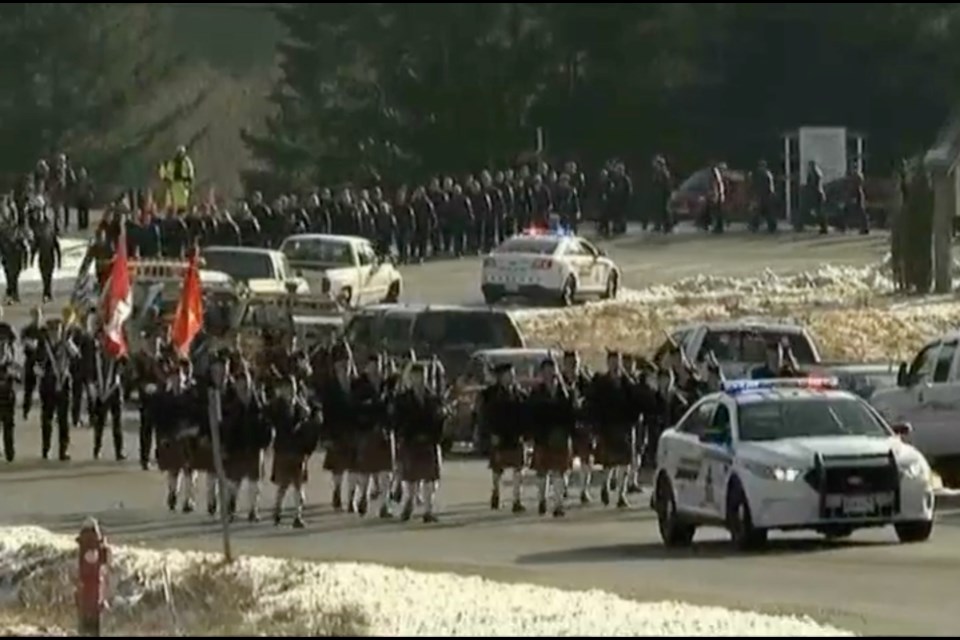 Funeral procession for Rob Patterson, Malahat fire chief. Jan. 14, 2017