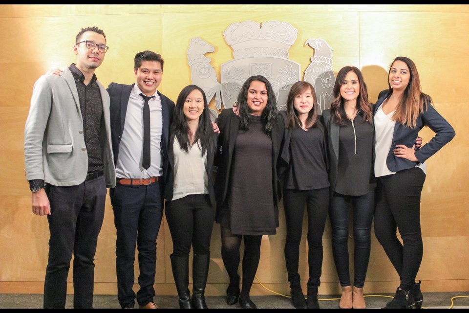 Kwantlen Polytechnic University business administration students (from left) Joseph Watson-MacKay, Sal Marino, Willine Kwee, Puneet Thiara, Ada Tsang, Ashley Leitao and Jasleen Chahal are using the business component of their practicum to help fellow students in Africa have enough light to study.