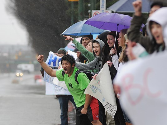Several hundred students at Vancouver Technical secondary left school early Friday afternoon to show support for their teachers who will be on strike Monday to Wednesday next week.