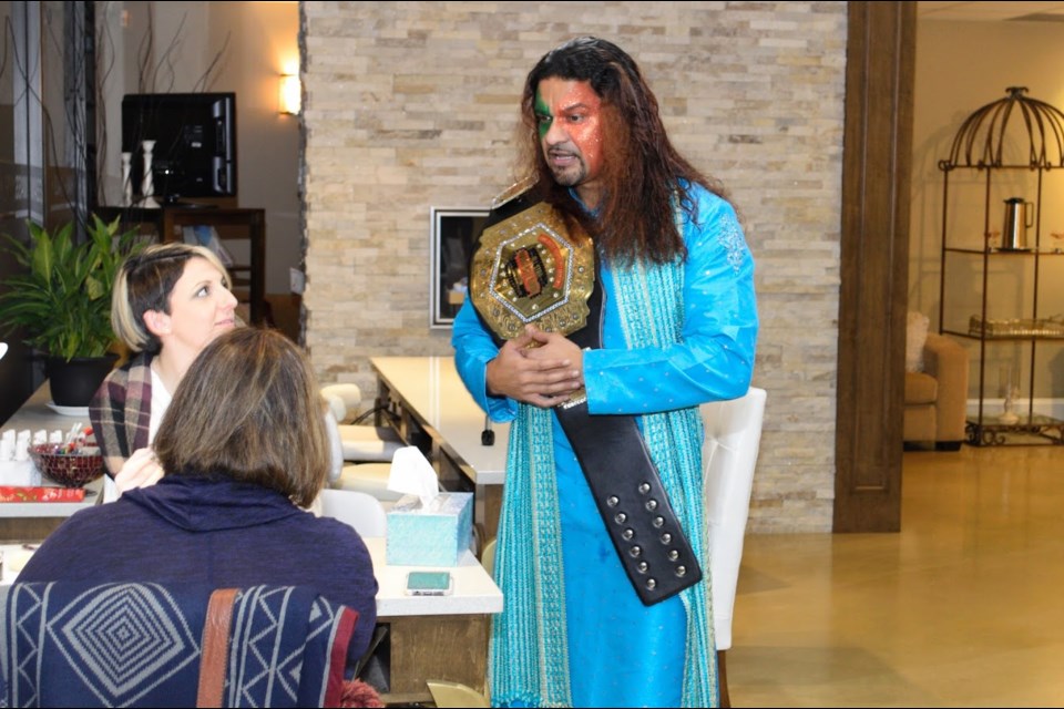 Rish Koya, aka Mr. India, recently won the All Star Wrestling Trans Canada Championship. The New Westminster resident runs Koyabell Fitness on Sixth Street and recently donned his Mr. India gear and visited some neighbouring businesses.