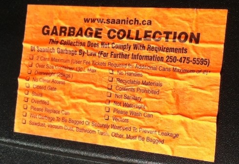 Saanich garbage warning tag