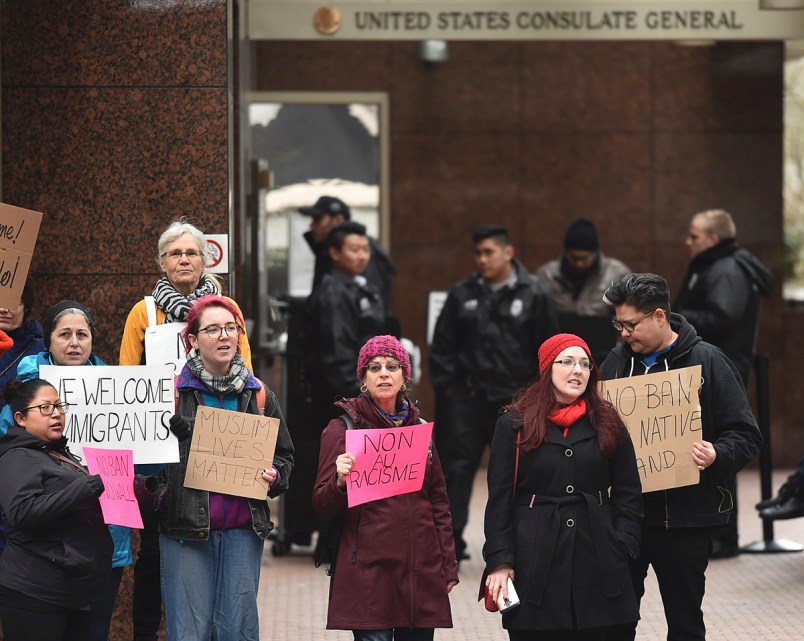 protesters at US embassy in Vancouver