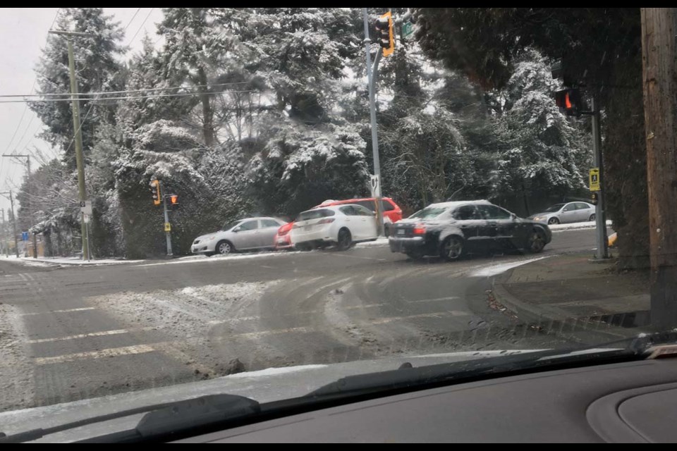 Lesley Smith captured on her dashcam this car that had spun out on Granville Avenue and No. 2 Road, smashing into a southbound taxi.