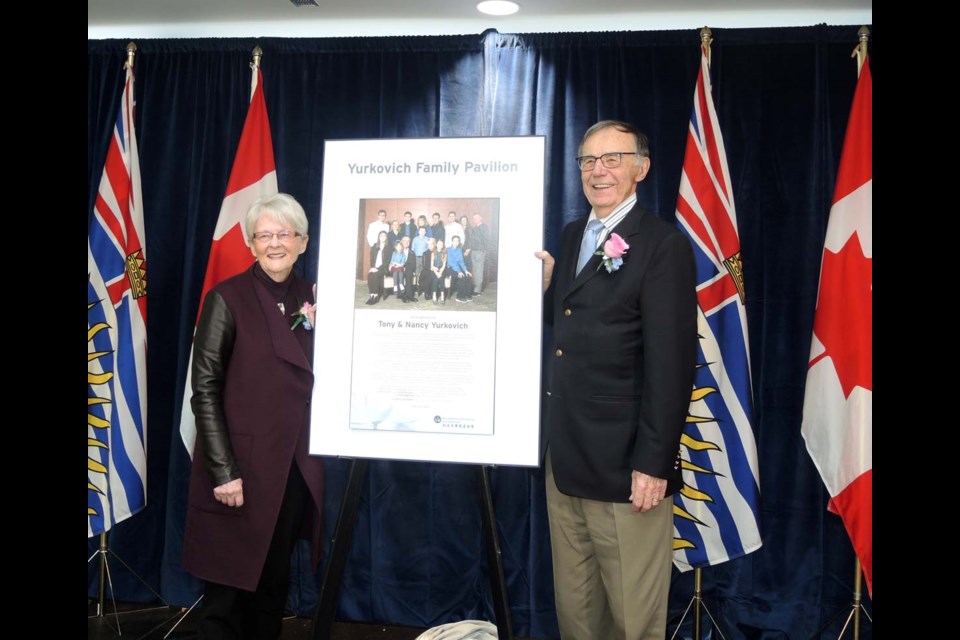 Dr. Tony Yurkovich and his wife, Nancy, unveil the naming of the current main tower, after they gifted the Richmond Hospital Foundation its largest ever donation.