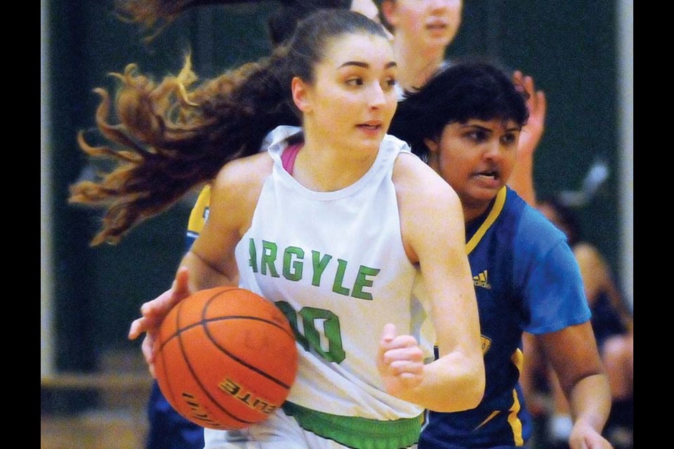 Argyle’s Sierra Schefer scoots past a defender during a recent North Shore senior girls premier league matchup. The Pipers host the North Shore AAA playoffs this week, with the final scheduled for Wednesday night at Argyle. photo Cindy Goodman, North Shore News