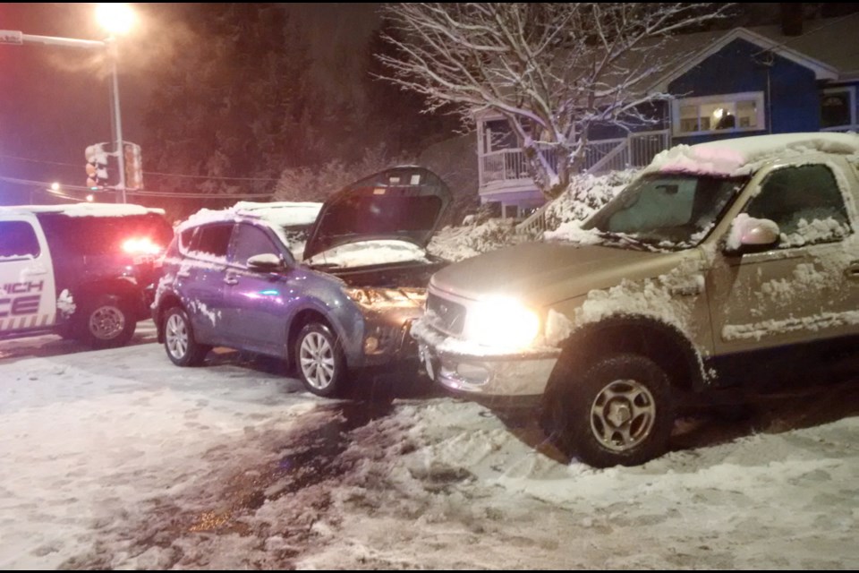 Two vehicles collided on slippery pavement Monday night at Braefoot Road and Cedar Hill Cross Road. Feb. 6, 2017