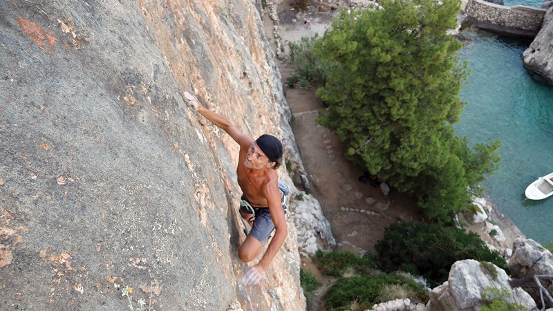 Alan Formanek climbing “Cliffbase” on the island of Hvar in Croatia in July 2016.