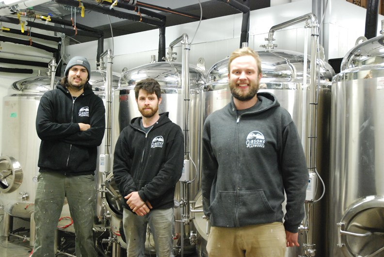 From left: Warren Gregory, Neil Bergman and Geoff Gornall in the brewhouse at Gibsons Tapworks.