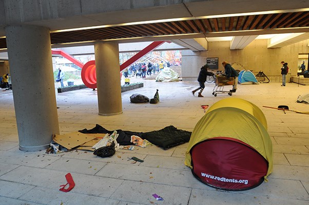 There were a few tents still up at 3 p.m. at Robson Square Tuesday.