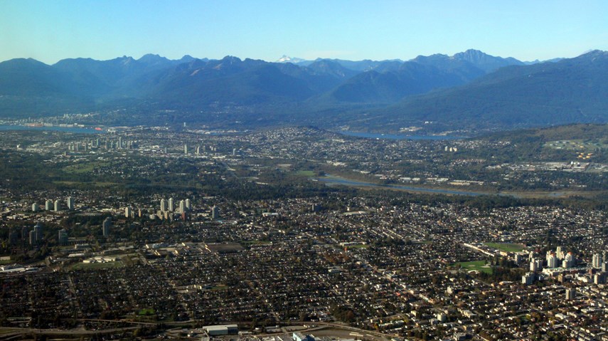 Greater Vancouver aerial shot city mountains