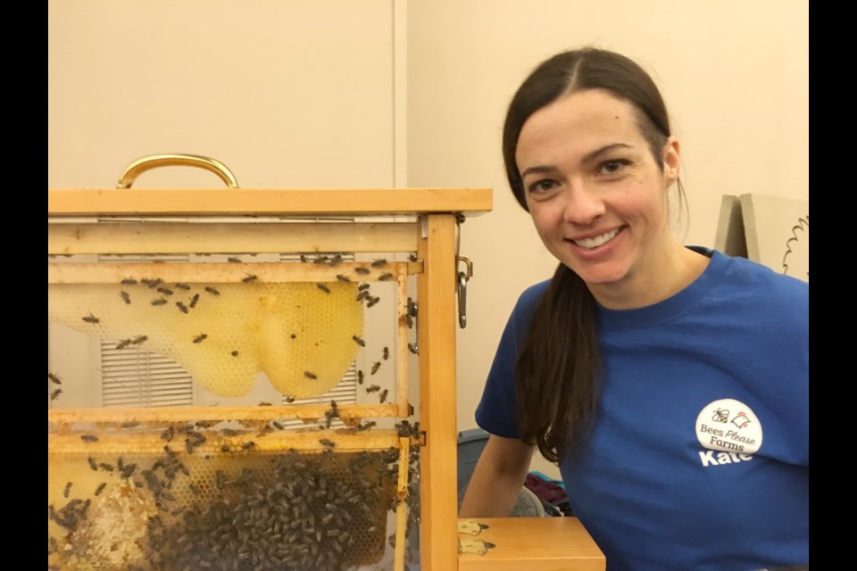 Kate Fraser, owner of Bees Please Farms, says a hive can be house up to 70,000 honeybees by mid-summer. She says having honeybees helps the environment by supporting pollinators.