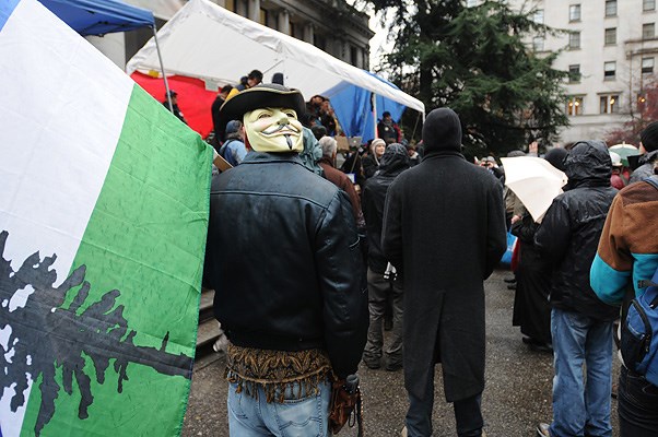 Protesters marched from the Vancouver Art Gallery to the Law Courts downtown.