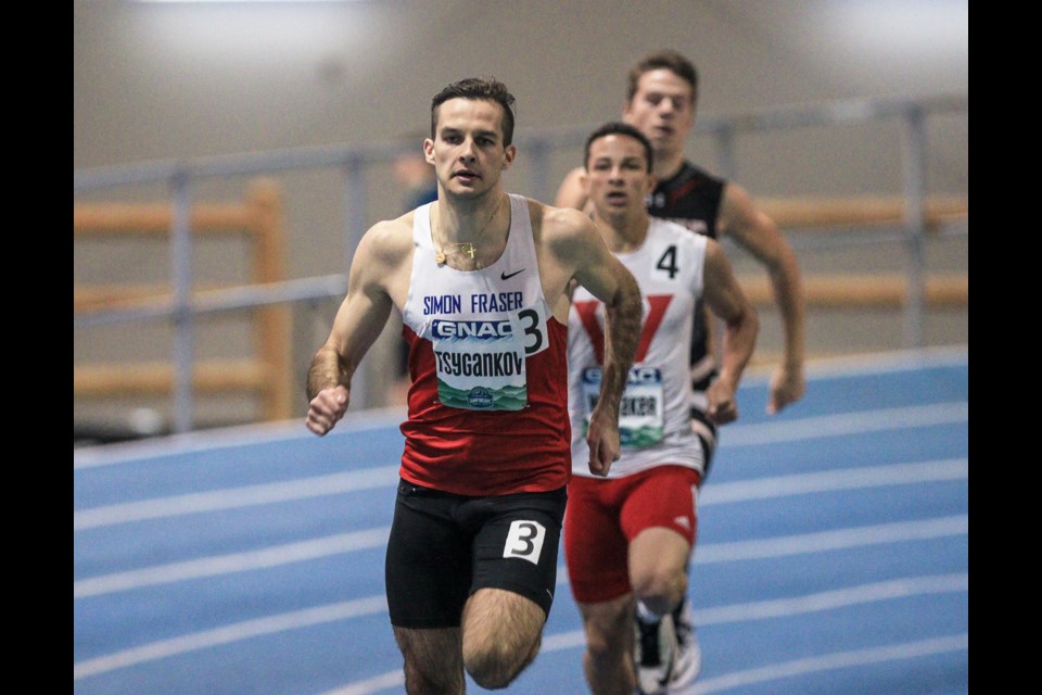 Moscow native Vladislav Tsygankov, a junior with Simon Fraser University, picked up two individual gold medals, in the long jump and 400-metre dash, at last week's GNAC indoor track and field championships.